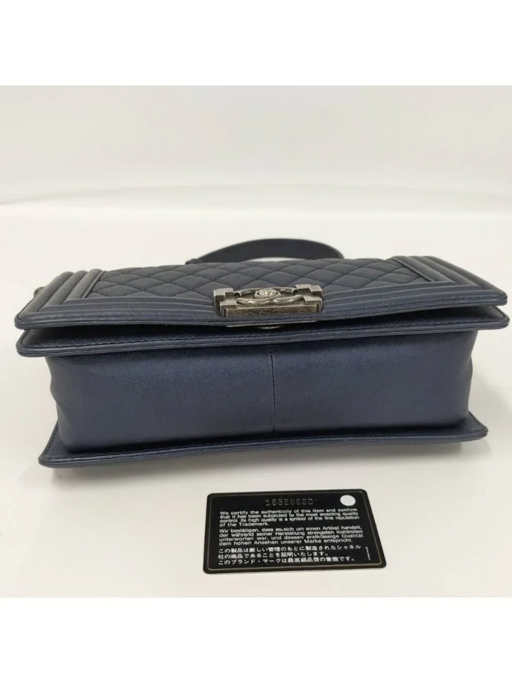 Chanel Boy Chain Shoulder Bag Leather Navy
